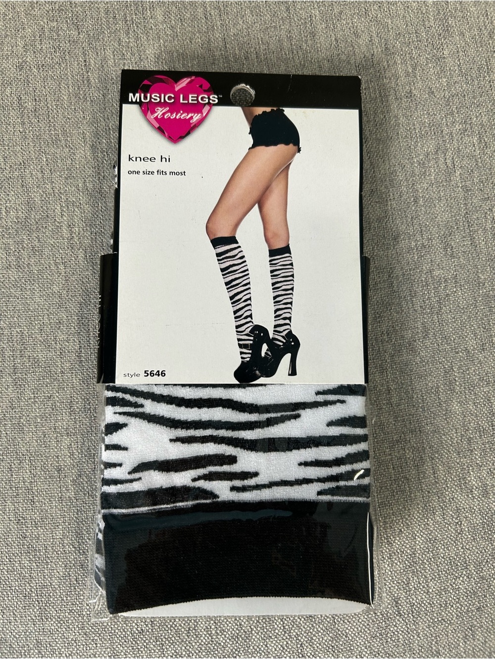 Music Legs Zebra Knee-High Socks in Black and White